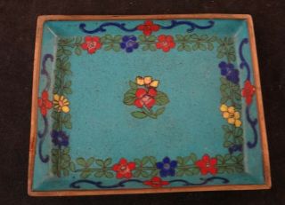 Antique Chinese Enamel On Copper Cloisonné Tray,  Qing Dyn.  4 1/8” X 3 ¼”.