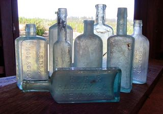 8 - Antique,  Quack Medicine Bottles - 1860s - 1900