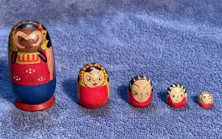 Rare Vintage Japan Made Wooden Wood 5 Nesting Dolls Made In The 1940 