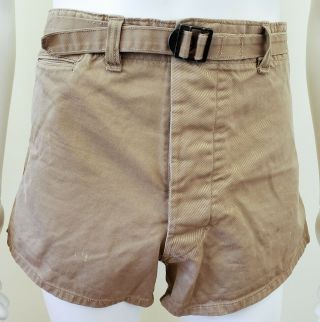 Vtg 50s 60s Army Military Cotton High Waist Belted Shorts Swim Button Fly S/M 2