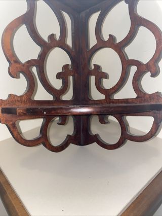 Vintage/Antique Gothic Carved Scrolled Wooden Corner Tiered Shelf Mahogany Fin 2