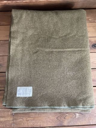 Vintage 50s 1951 Us Army Olive Green Wool Drab Blanket 66x76 - No Holes Or Flaws