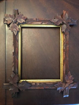 Antique Adirondack Black Forest Leaf Carved Frame Fits 8”x6” Picture No Glass
