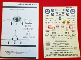 Sabre Military Aircraft Model Decals 1/72 Scale No 6 - 72 Canadair Cf - 104 & Cf - 5