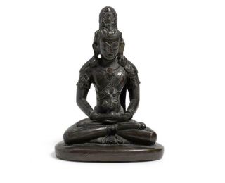 Antique Bronze Budda With A Scroll Painting