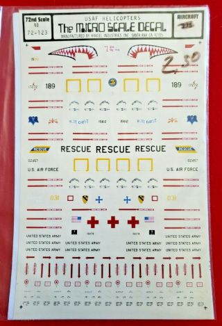 Microscale Military Aircraft Model Decals 1/72 72 - 123 Usaf Us Army Helicopters