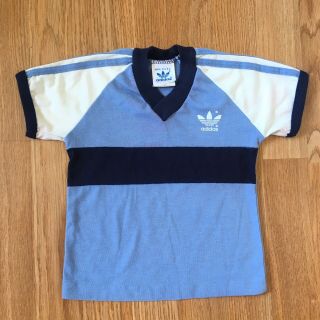 Kids 80s Vintage Adidas Tshirt Blue White Size 3 Youth