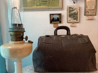 Antique Turn Of Century Leather Suitcase Train Case By Warren Of Worcester Mass.