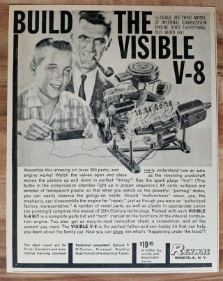 Vintage 1960 Renwal The Visible V - 8 Car Engine Model Advertisement