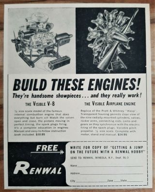 Vintage 1962 Renwal The Visible V - 8 Car / Airplane Engine Model Advertisement