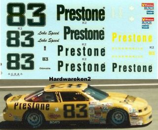Nascar Decal 83 Prestone 1990 Oldsmobile - Lake Speed - 1/24 Scale