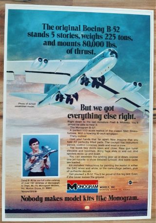 Vintage 1973 Monogram 1/72 Boeing B - 52 Airplane Model Advertisement