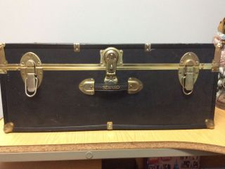 Antique Style Cedar Lined Foot Locker /black With Brass Mechanics