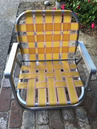 Vintage Aluminum Webbed Low Profile Lawn Beach Chair - Orange/gold