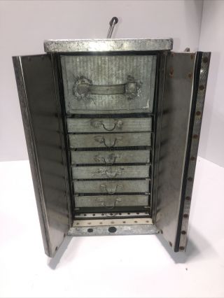 Vintage Antique Metal 7 Tray Top Hatch Egg Incubator Cabinet