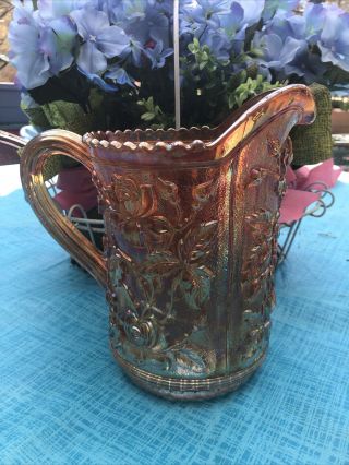 Antique Imperial Glass Luster Rose Water Pitcher Iridescent Marigold 1911 - 1914