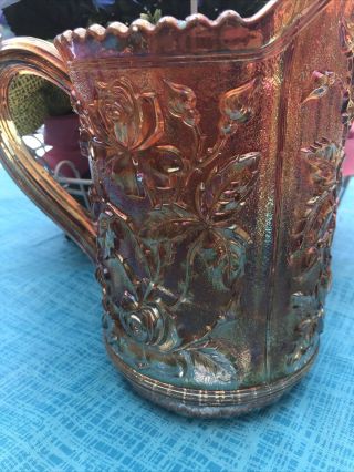 Antique Imperial Glass Luster Rose Water Pitcher Iridescent Marigold 1911 - 1914 2