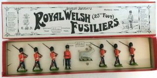Pre - War Britains 1930s Lead,  British Royal Welsh Fusiliers,  8 Pc.  Boxed Set 74