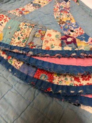 Vintage Hand - Stitched Wedding Ring Quilt 73 X 52” Colorful Pink Backing