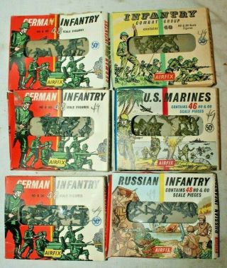 1964 Airfix Ww2 Us Army Marines German Russian Infantry Soldier Figures Ho Boxed