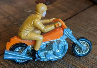 Vintage 1970s Hot Wheels? Rrrumblers Road Hog Motorcycle Orange Man 3 " Stands