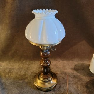 Vintage Plymouth Harlee Hurricane Shade Lamp Milk Glass Table Ruffles