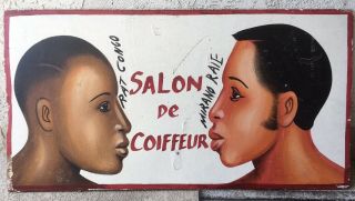 Vintage West African Barbershop Sign Painting Ivory Coast 90s