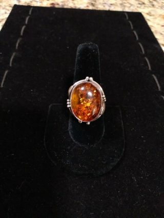 Vintage Natural Baltic Amber 925 Sterling Silver Ring Size 9