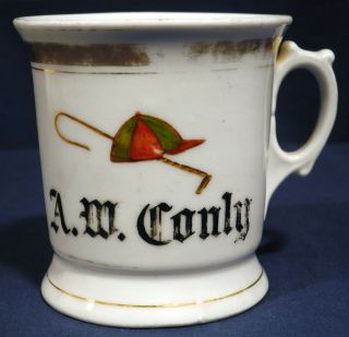 Vtg Antique Occupational Porcelain Shaving Mug Jockey A.  W.  Conley Horse Racing