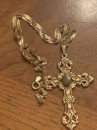 Antique Victorian 12k Gold Filled Leaves Flowers Fancy Large Holy Cross Chain