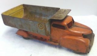 Vintage 1950s Marx Lumar Dump Truck Pressed Steel Construction Toy 17 1/2 In