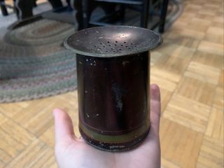 Early 19th Century Tin Toleware Pounce Pot /sander W Tall Cylinder Form & Paint