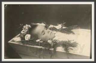 1920s Post Mortem Funeral Of Handsome Young Boy Dead Child Coffin Antique Photo