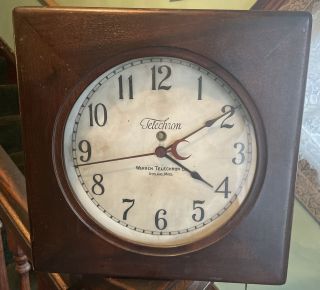 Vintage 20’s Warren Telechron Large Wood Case Wall Clock School Bank M1 Electric