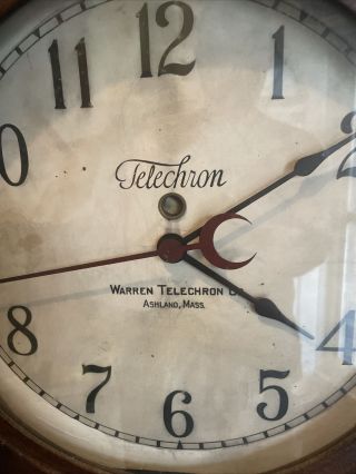Vintage 20’s Warren Telechron LARGE Wood Case Wall Clock SCHOOL BANK M1 Electric 2