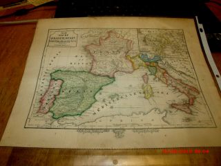 Antique 1800s Map Of France,  Spain Portugal And Italy.  J.  Henry Bradley