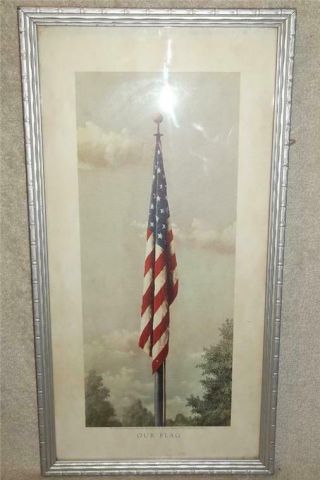 Vintage Antique Framed Print Story Of " Our Flag " American Painting Fred Tripp
