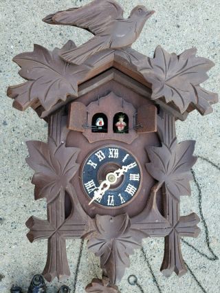 Vintage Forest Carved Wood Birds Cuckoo Clock Mechanical German / For Repair