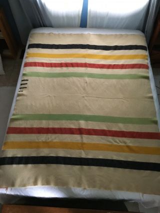 Vintage Hudson’s Bay Style 3 - 1/2 Point Striped Wool Trade Blanket,  56” X 70”