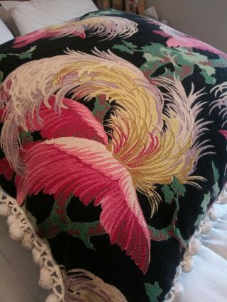 (2) Vintage Bark Cloth Pillows,  Tropical Floral Feather Large 25 " X25 " Gorgeous