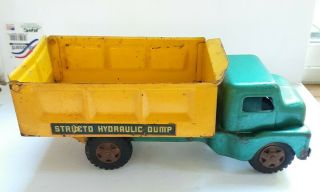 Vintage Structo Hydraulic Pressed Steel Construction Dump Truck Green & Yellow