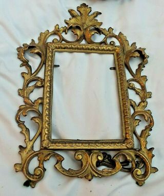 Antique Ornate Brass Picture Frame On Easel Circa 1890