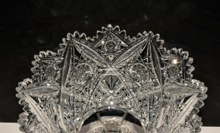Vtg Antique Brilliant American Heavy Cut Crystal Pedestal Compote Hollow Stem