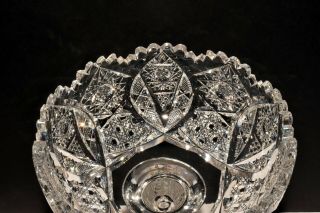 Vtg Antique Brilliant American Cut Crystal Tall Pedestal Compote Hollow Stem