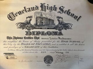 Antique Vintage 1913 Cleveland Tennessee High School Diploma Tn Picture Signed