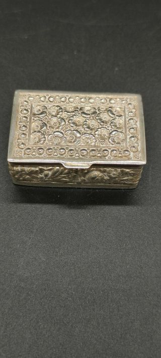 Vintage Sterling Silver Snuff,  Trinket,  Pill Box - Floral Engraving