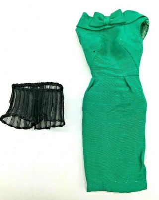 1962 Vintage Barbie Emerald Green Pak Silk Sheath Dress Black Lingerie Panties