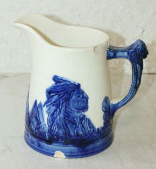 Antique Old Sleepy Eye Indian & Mountain 8 " Pitcher Weir Monmouth Pottery