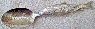 Vintage Early 20th Century Figural Salmon Portland Oregon Spoon Marked Sterling