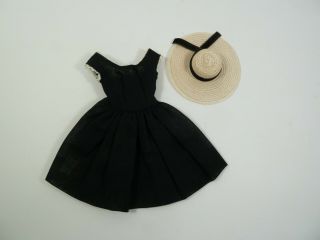 Vintage Barbie Clone Black Dress And Straw Hat W/black Band Made In Japan